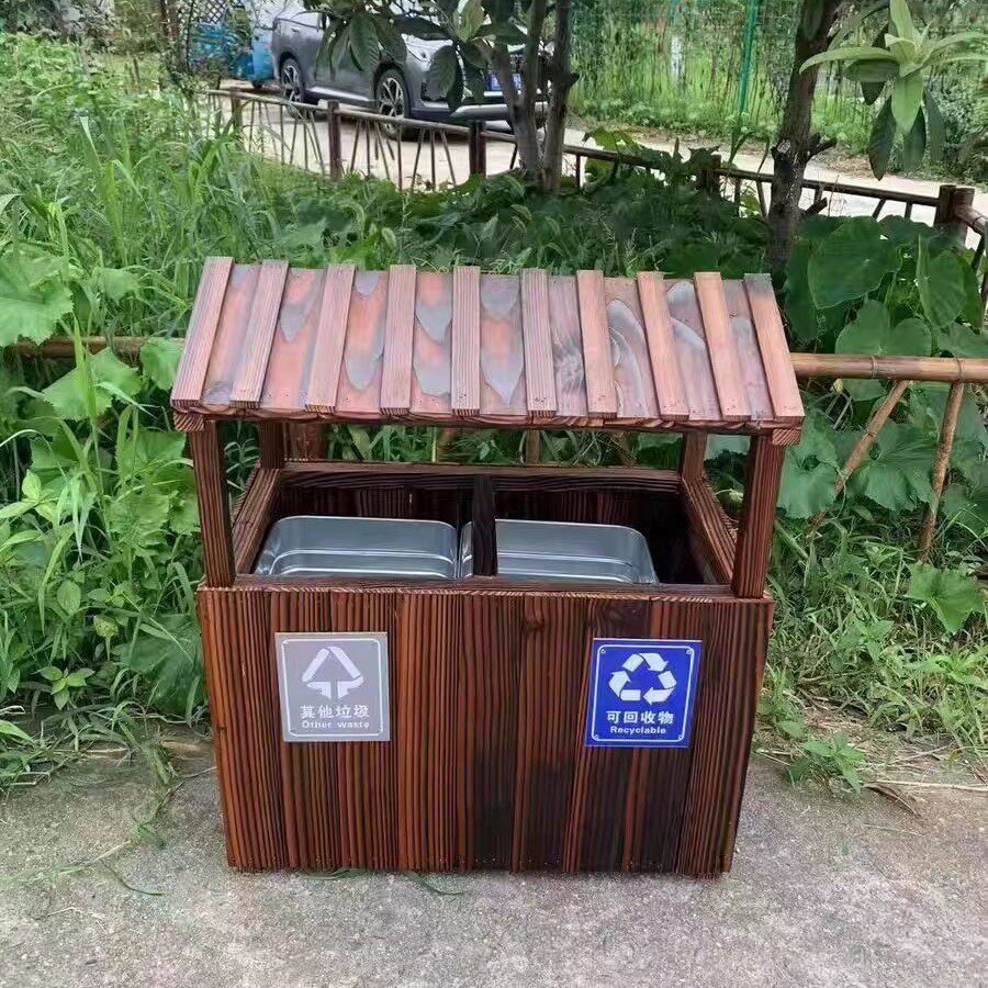 户外防腐木垃圾桶 户外公园景区小区碳化木垃圾箱 防腐实木垃圾桶