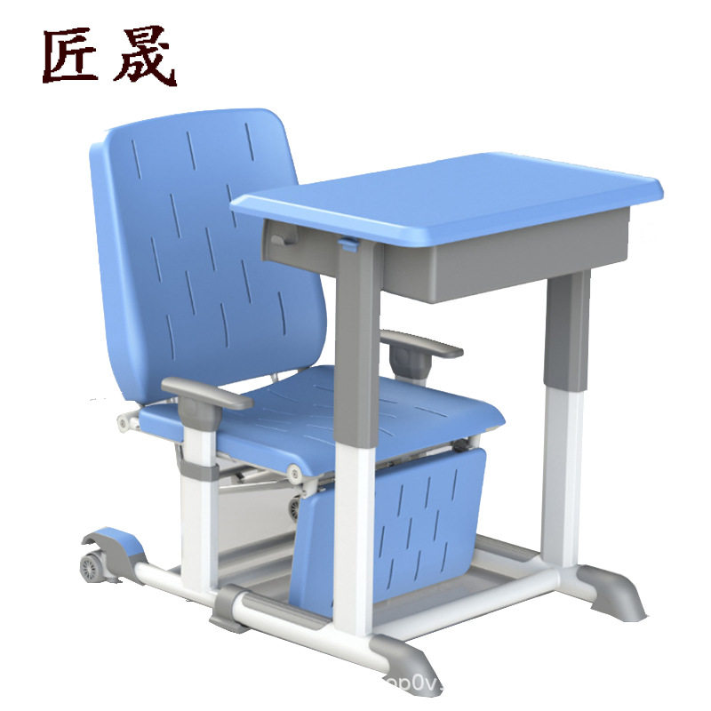 学生午休课桌椅手摇升降学习桌椅学校培训班可折叠书桌专用可升降