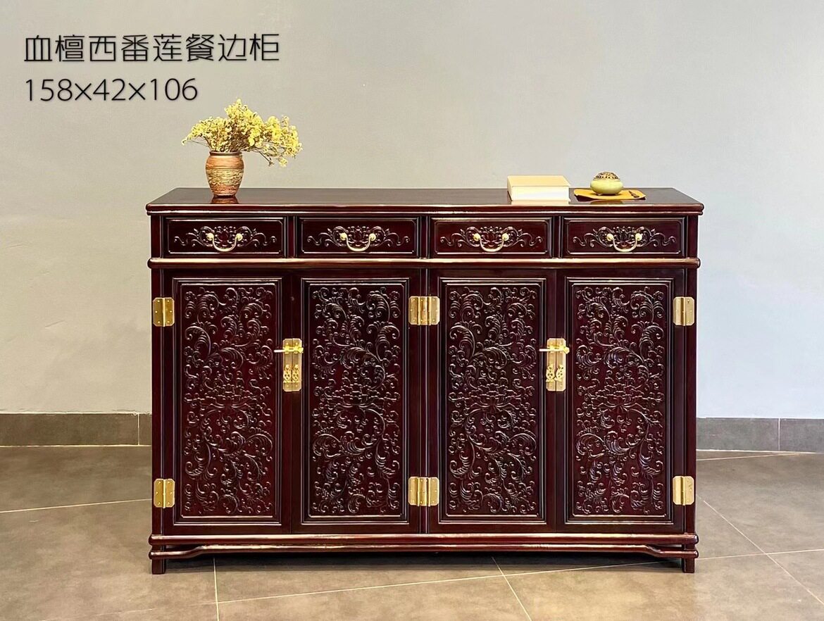 印度小叶紫檀檀香紫檀新中式餐边柜收纳柜置物架仿古红木家具