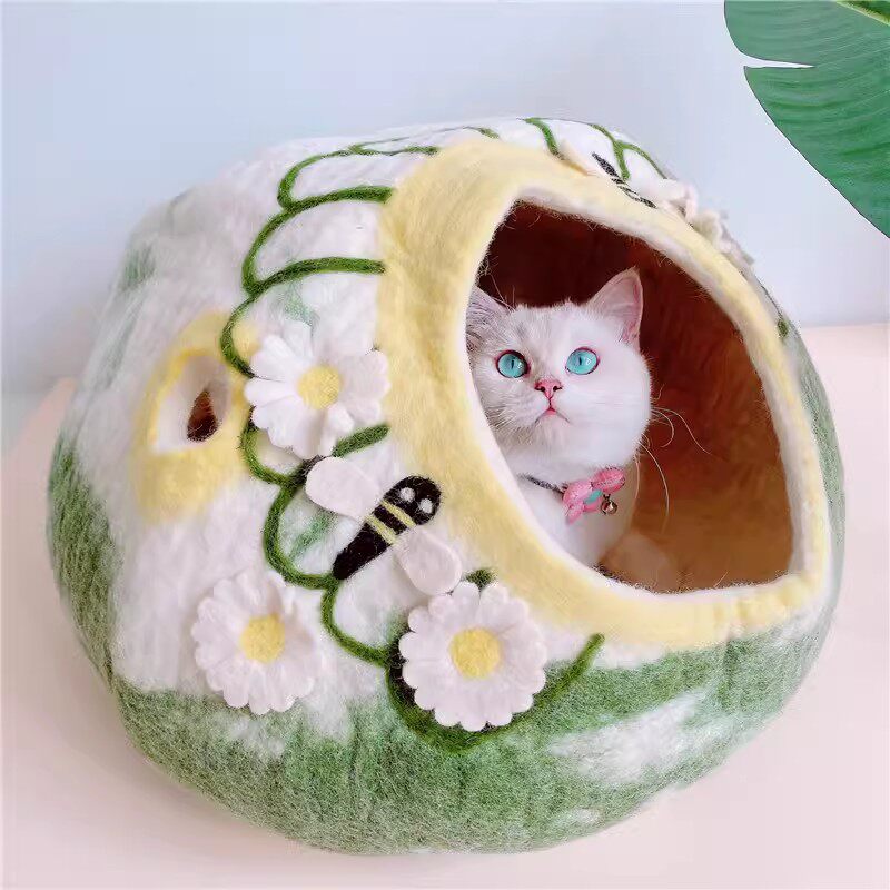 源头工厂 手工羊毛毡猫窝 加工生产制作厚实保暖 宠物用品猫洞/床