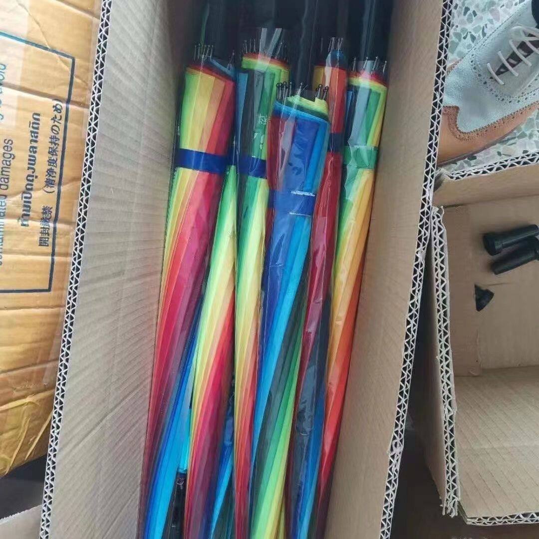 骨直杆彩虹伞批发10把装创意长柄自动雨伞加粗杆家用礼品