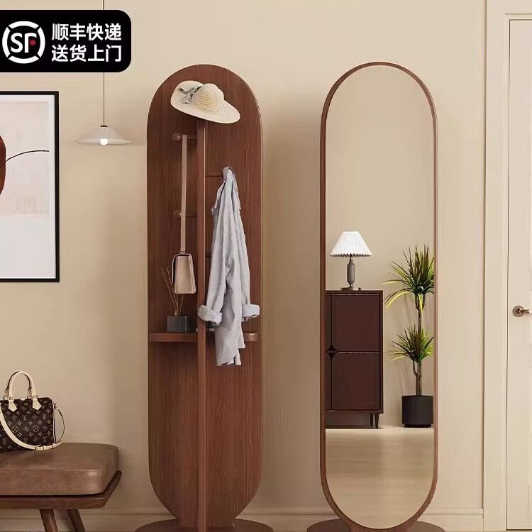 旋转立式可移动穿衣镜全身落地镜家用卧室挂衣帽架镜子一体试衣镜
