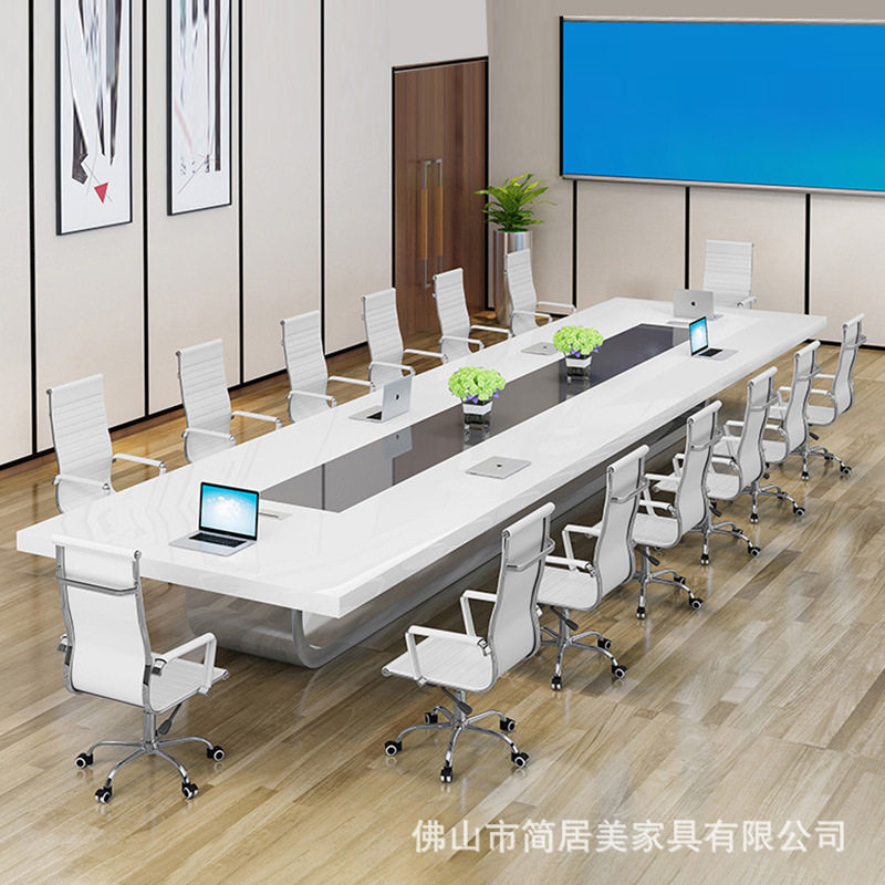 会议桌长桌钢琴烤漆大气长方会议室桌椅组合条形桌洽谈桌移动线盒