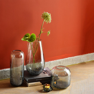 碧轩厂家直销北欧现代简约直筒玻璃冰裂纹花瓶透明鲜花水培水养