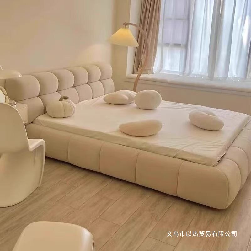 网红泡芙床ins风现代简约卧室家用女生法式奶油布艺软靠双人床