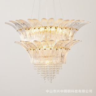 穆拉诺法式轻奢手工玻璃客厅吊灯设计师款餐厅楼梯间挑空艺术吊灯