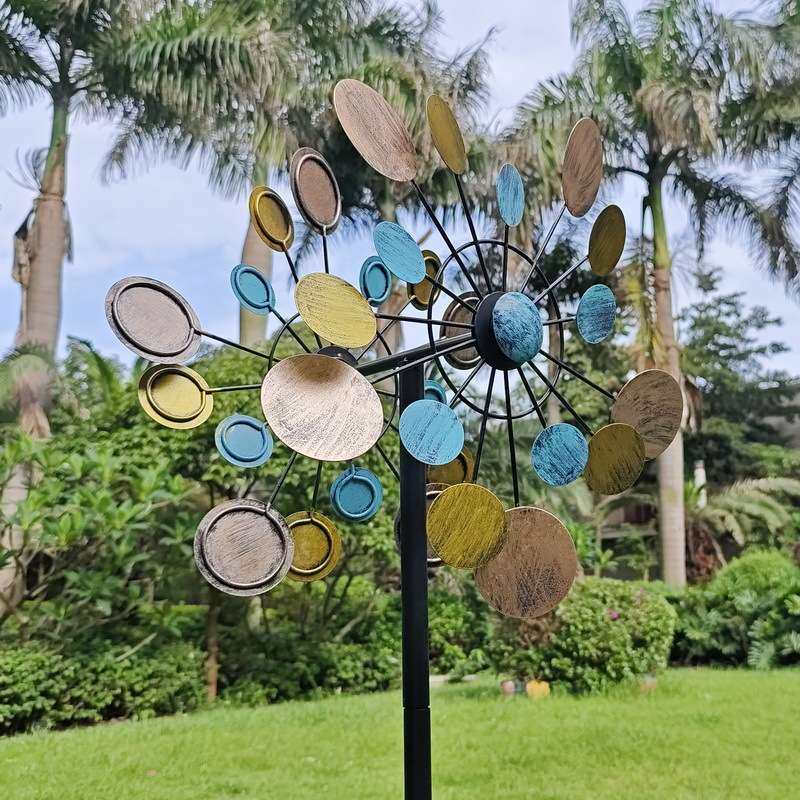 跨境热销户外小风车双面旋转手工彩绘仿古磨砂感铁艺花园庭院装饰,家居饰品,户外/庭院摆件,淘宝优惠券,粉丝福利购,淘宝优惠卷