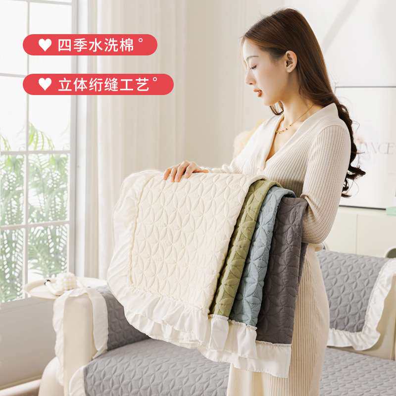 田园风白色纯棉沙发垫四季通用全棉布艺防滑坐垫沙发套罩沙发盖布