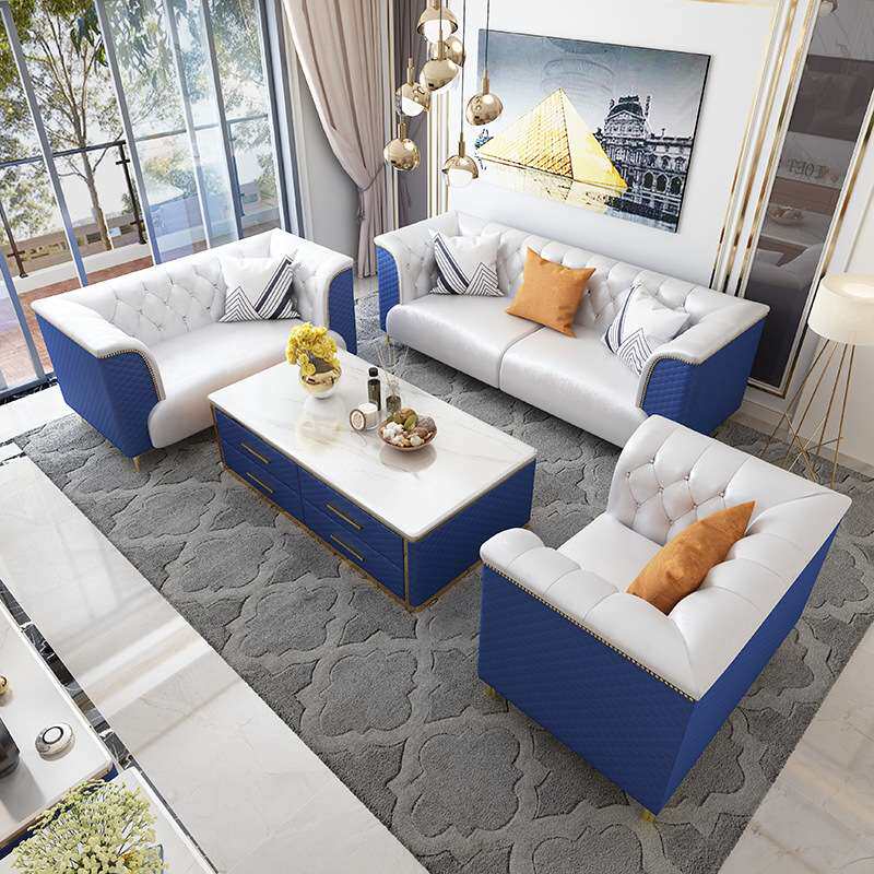 后现代轻奢真皮沙发组合客厅三人北欧港式风格皮质简约沙发新古典