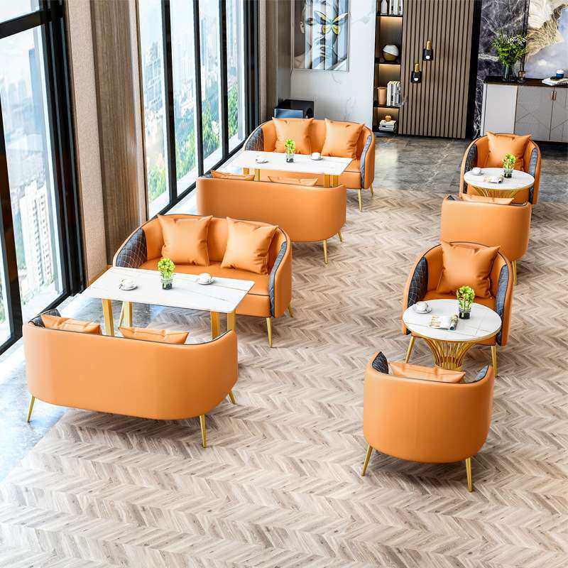 北欧轻奢奶茶店沙发咖啡厅清吧卡座会客接待洽谈餐厅桌椅组合皮艺