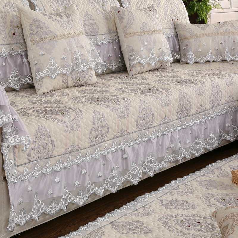 欧式时尚蕾丝提花沙发垫坐垫 简约现代四季布艺沙发套一件代发