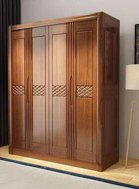 全实木新中式现代三四五六门对开门衣柜卧室衣橱家用白色储物柜