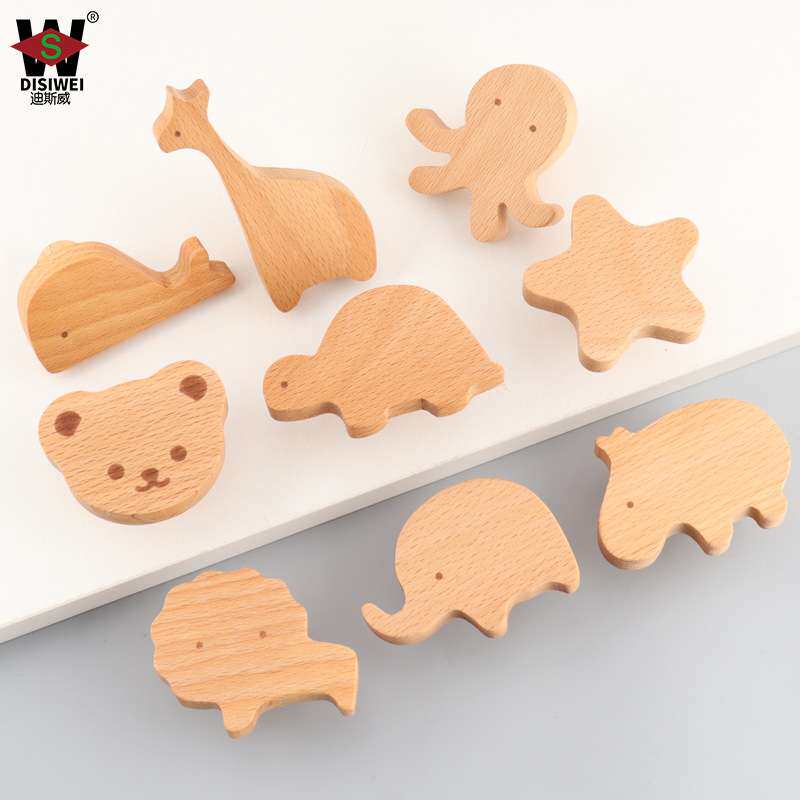 儿童房衣柜拉手实木橱柜抽屉实木创意原木色星星月亮柜门把手女孩