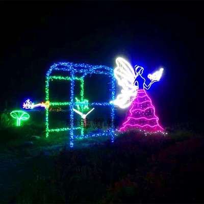 梦幻灯光节户外灯展灯光创意造型灯光场景布置花仙子LOVE表白人物