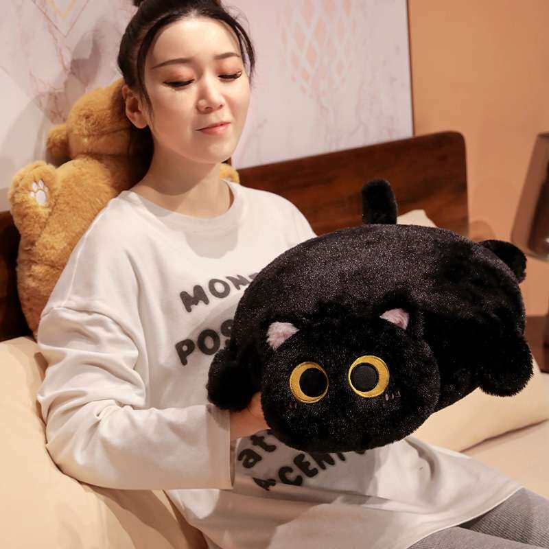 网红新可爱黄黑猫猫饼趣味抱枕沙发靠垫毛绒玩具公仔呆萌猫咪玩偶