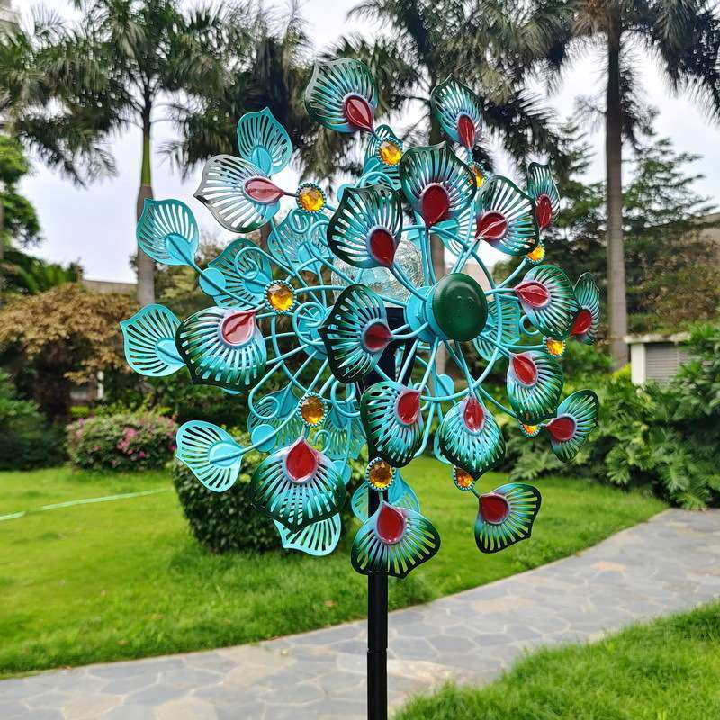 跨境新款创意孔雀花铁艺风车双面可旋转户外花园别墅装饰金属插件,玩具/童车/益智/积木/模型,风车,淘宝优惠券,粉丝福利购,淘宝优惠卷