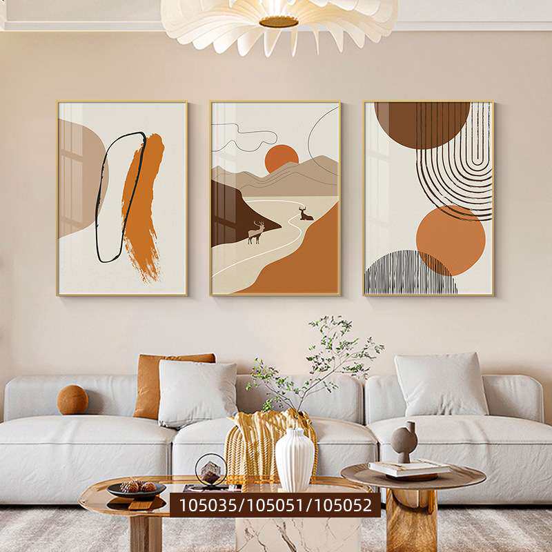 深圳大芬油画村北欧客厅装饰画抽象沙发背景墙挂画现代简约三联画
