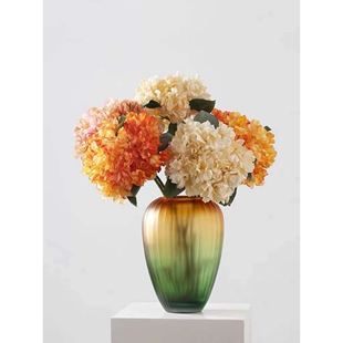 现代轻奢手工大肚磨砂渐变绿色玻璃花瓶插花水养艺术彩色花器摆件