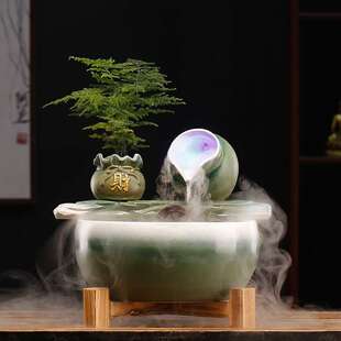 陶瓷圆形桌面循环步步高升流水摆件公司客厅水景水泵工艺品办公室
