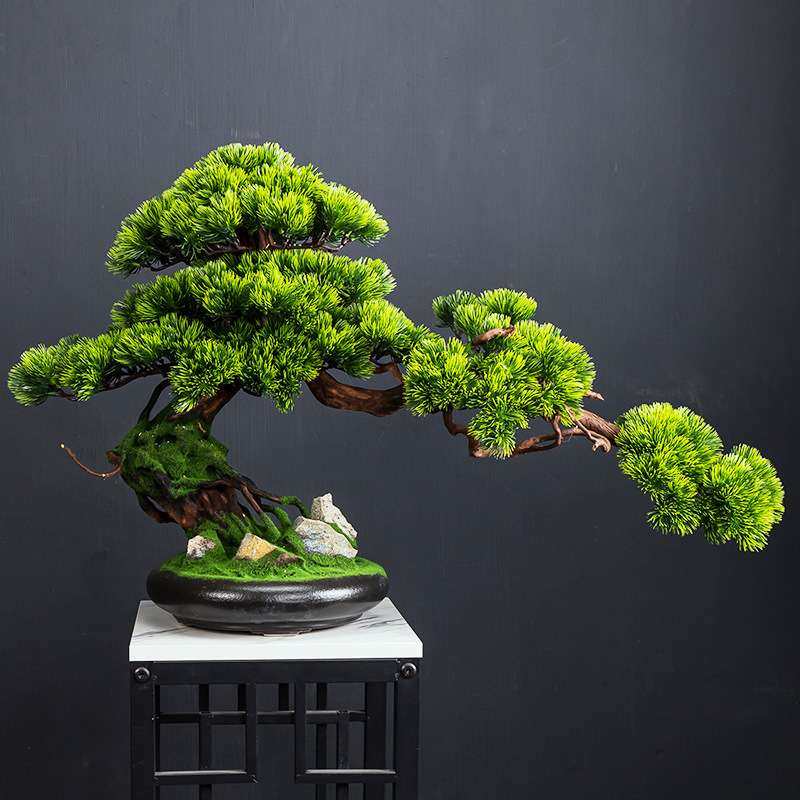 仿真迎客松盆景花架摆件新中式客厅装饰假花绿植物盆栽样板间软装,家居饰品,仿真植物盆景,淘宝优惠券,粉丝福利购,淘宝优惠卷