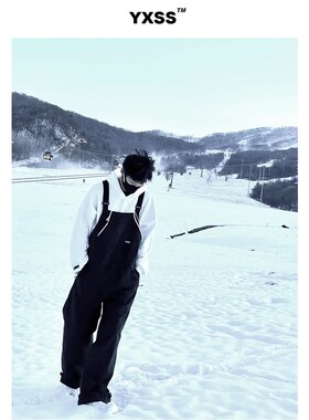 YXSS独立设计亮黄n色拼接防水防风保暖宽松滑雪背带裤透气百搭酷