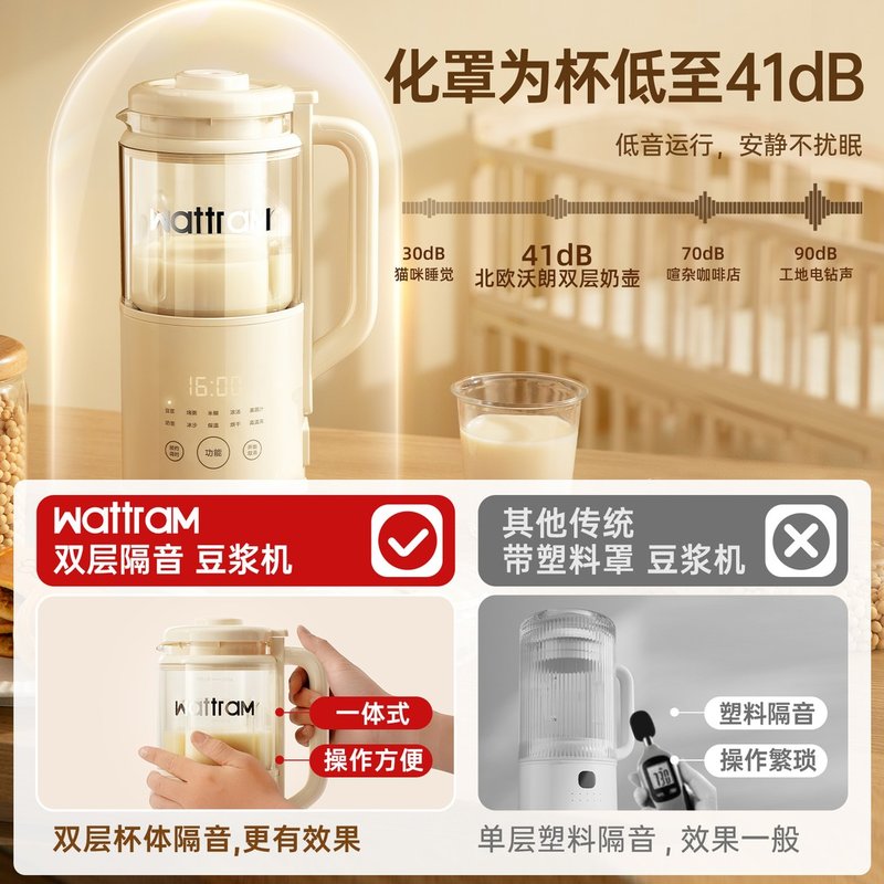 wattram破壁机豆浆机小型迷你家用全自动多功能榨汁静低噪音新款图片