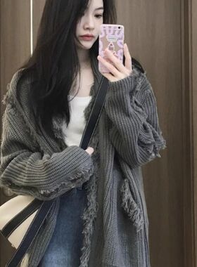 速发韩系宽松百搭灰2针织毛衣开衫外套秋0色2冬设计感软糯休闲上