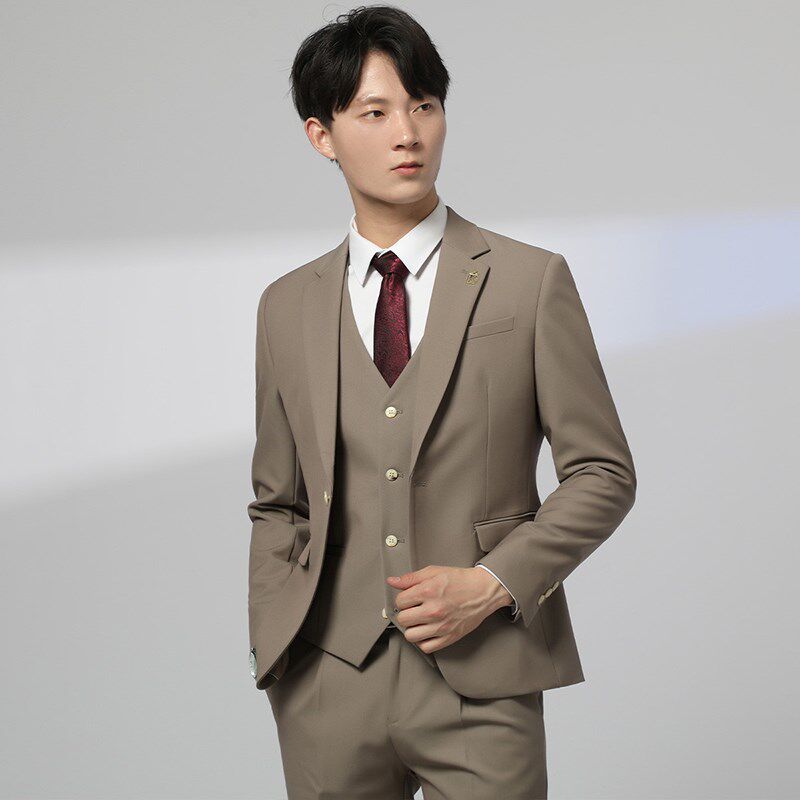 速发新郎西服套装男士三件套韩版商务职业正装伴郎服结婚礼服