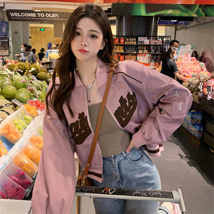 长袖 速发复古服式 宽松短款 新款 设球感夹克外套 刺绣棒计美秋冬季