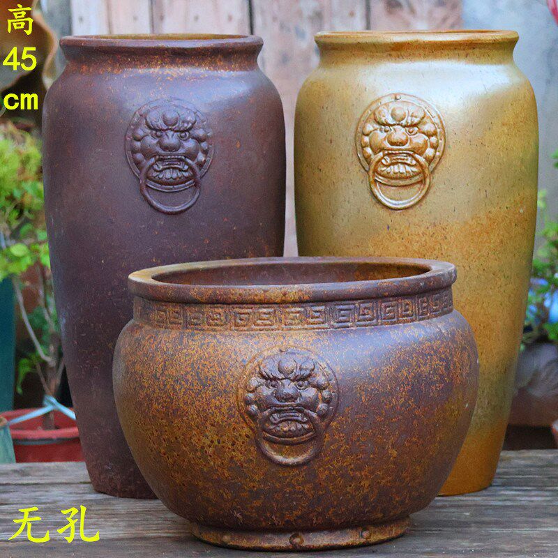 速发复古手粗工陶花盆大号无孔水培花瓶花盆酒店陶罐高筒室内花器