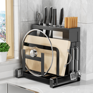 速发刀架置物厨架房菜板架一体菜刀架家用台面刀具收纳架子