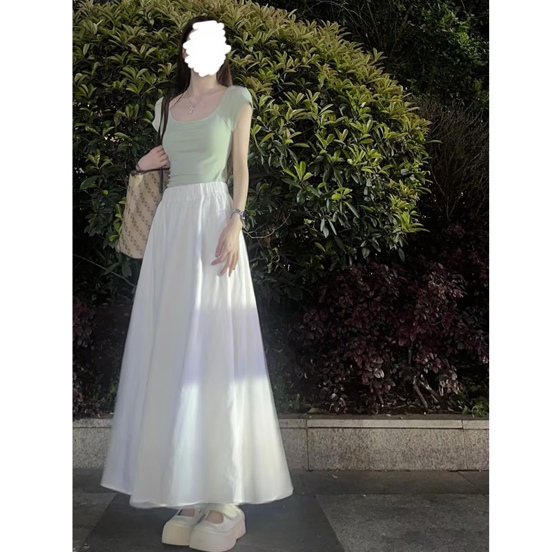 速发白色半身裙长小2024新款夏个子白裙半裙垂感a字百褶长裙子款
