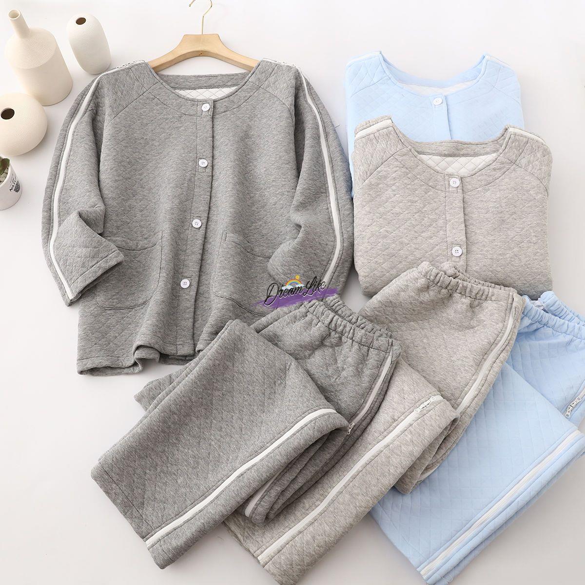 速发空棉瘫痪老人衣服双侧拉链易脱穿加气层病卧床男人护理裤秋冬