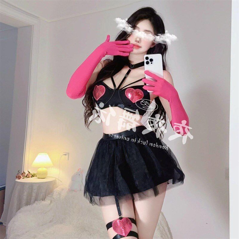 速发新品酒吧团演出服DS舞台装o秀dj领舞气氛性感黑色网纱裙套装