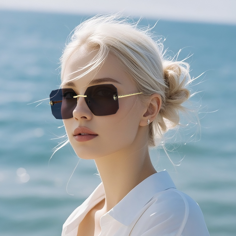 日本品质2025新款时尚无框墨镜女高级感个性街拍眼镜欧美金属太阳