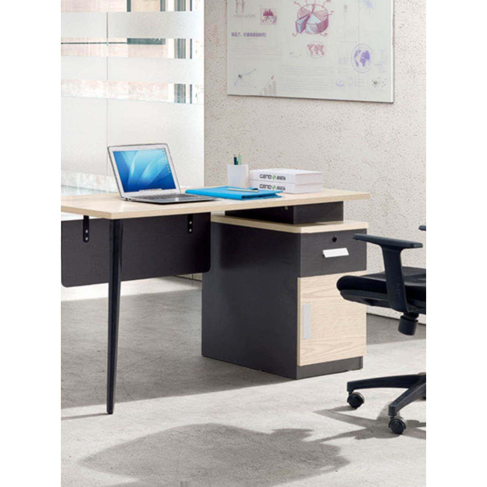 格诺瓦白橡木职员桌双人位现代简约电脑组装办公桌四人屏风带抽屉