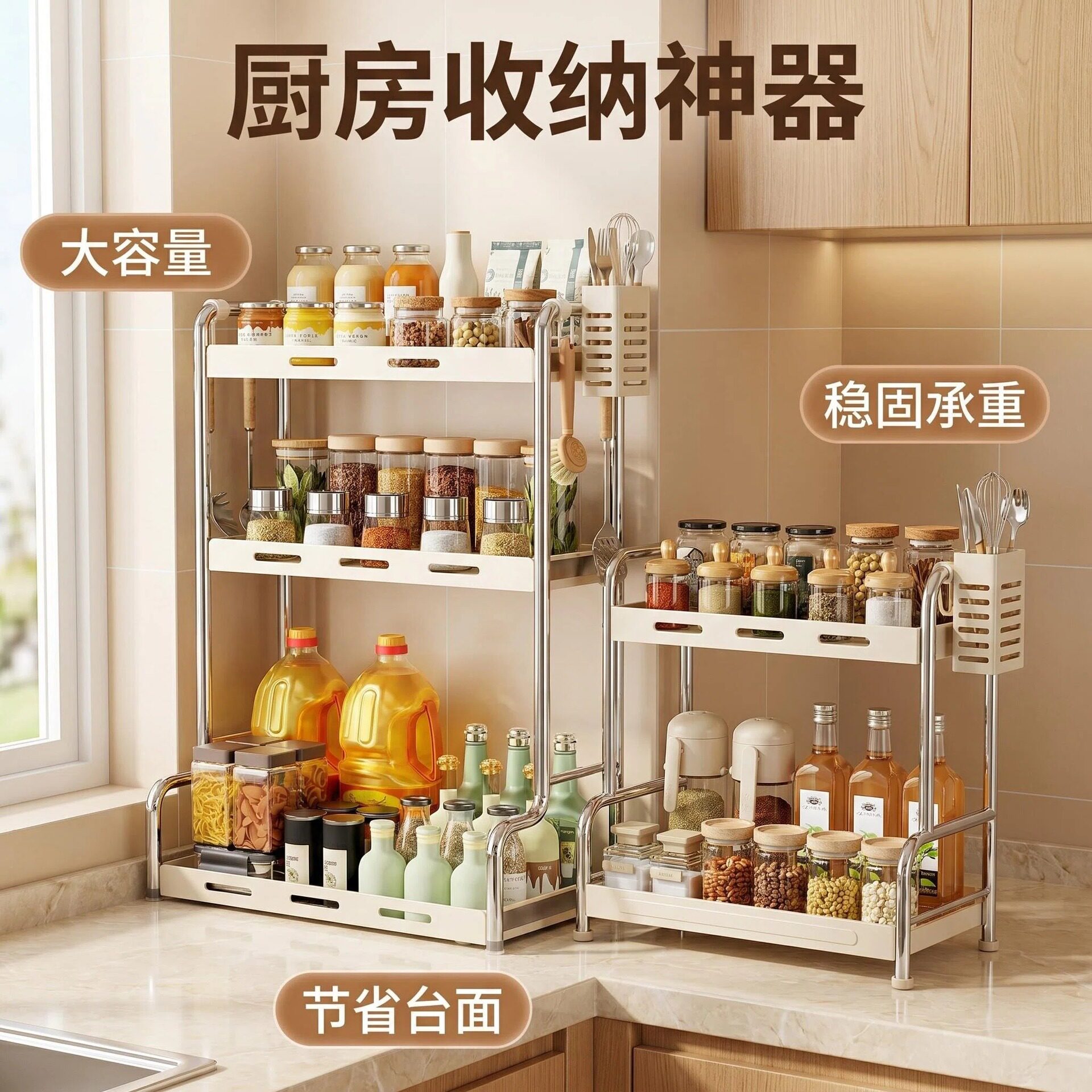 厨房调料品置物架家用多功能不锈钢台面调味料架桌面筷子收纳架子