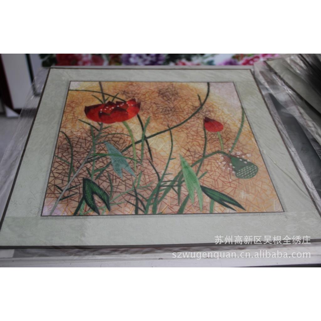 苏绣客厅书房办公室装饰画苏州手工刺绣软裱画花卉系列厂家生产图片
