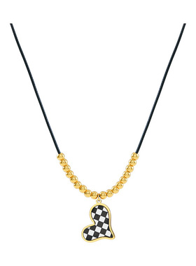 好货Black leather rope necklace mosaic love pendant necklace