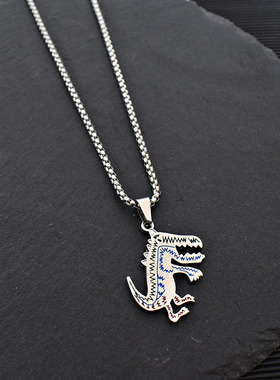 Vintage Metal Dinosaur Pendant Necklace Goth Chain Cute Cart