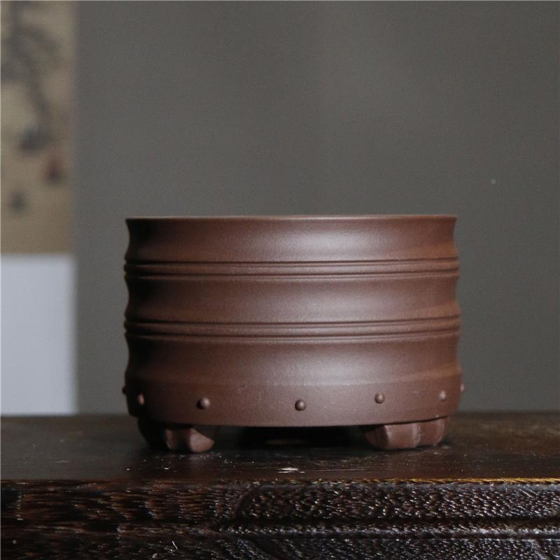 紫花盆圆形57344098节菖蒲盆竹节工盆景盆仿古盆砂仿老手鼓丁原矿