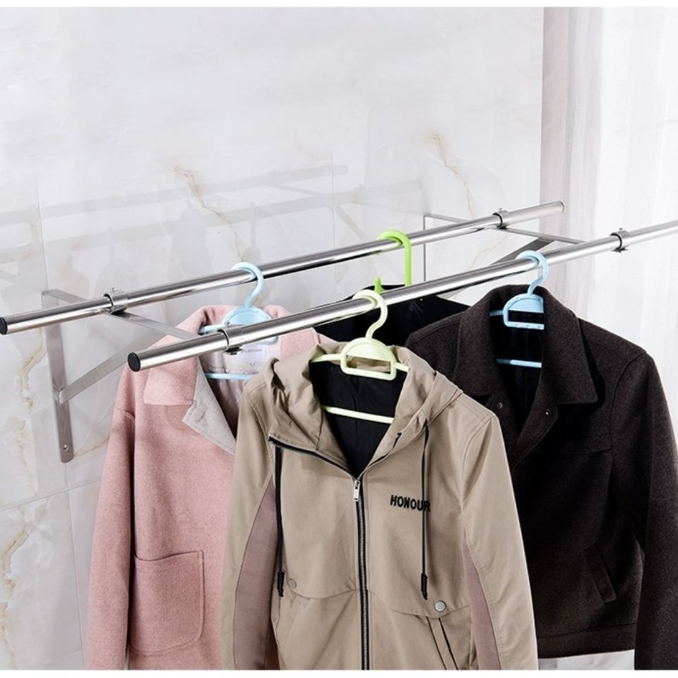 阳台侧装固定式晒衣杆飘窗外晾衣架实心不锈钢三角架单双杠置物架