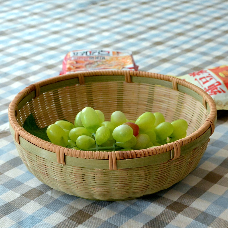 竹编水果篮藤口边竹青丝篮 手工编收纳篮环保果盘 小号家用沥水篮