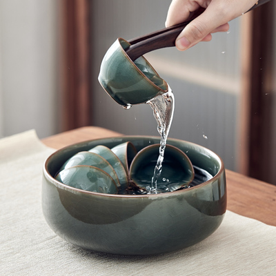 鑫艺缘 茶道零配笔洗茶具配件水洗 大号洗茶碗青瓷 哥窑茶洗