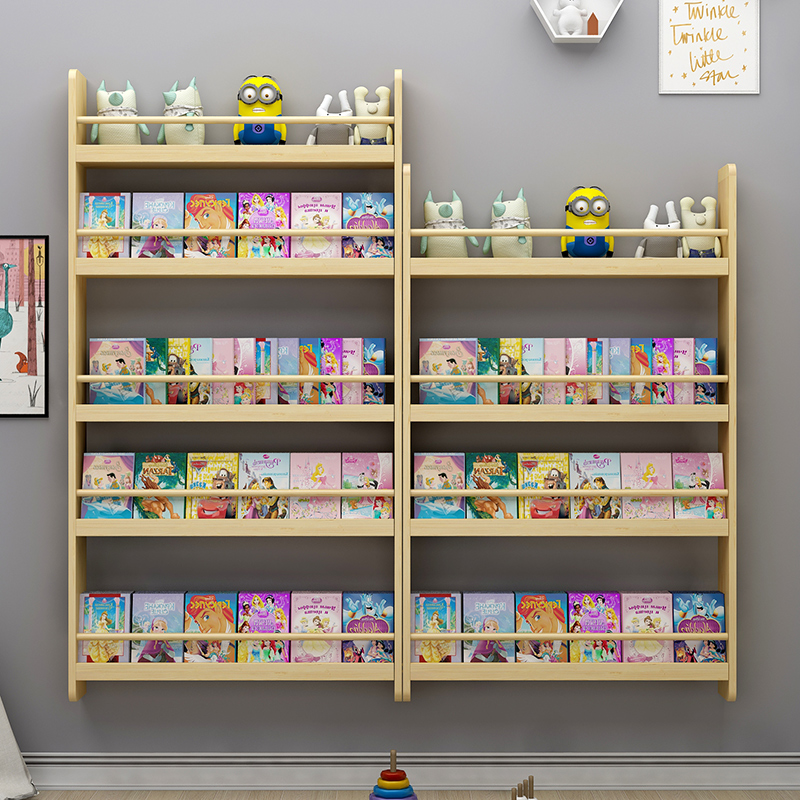 儿童壁挂书架家用墙上置物架门后简易宝宝小书架实木幼儿园绘本架