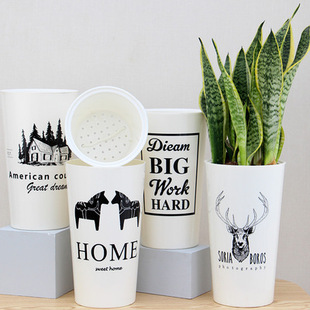 懒人自动吸水花盆绿萝水培多肉室内加厚塑料简约仿陶瓷高筒花盆