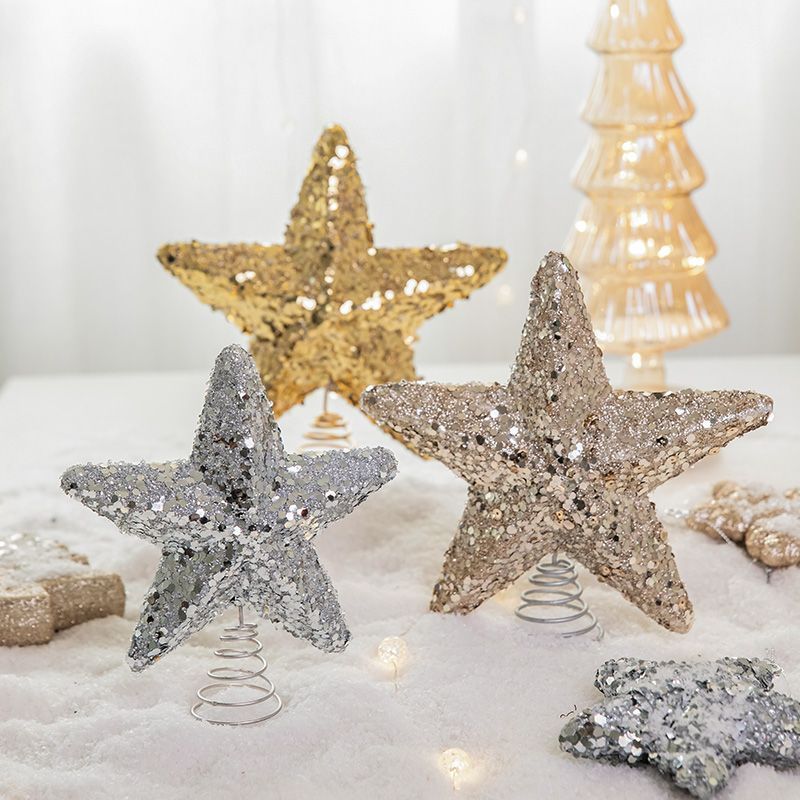 闪粉耶诞树星星顶部装饰弹簧式树顶星五角星耶诞节装饰品