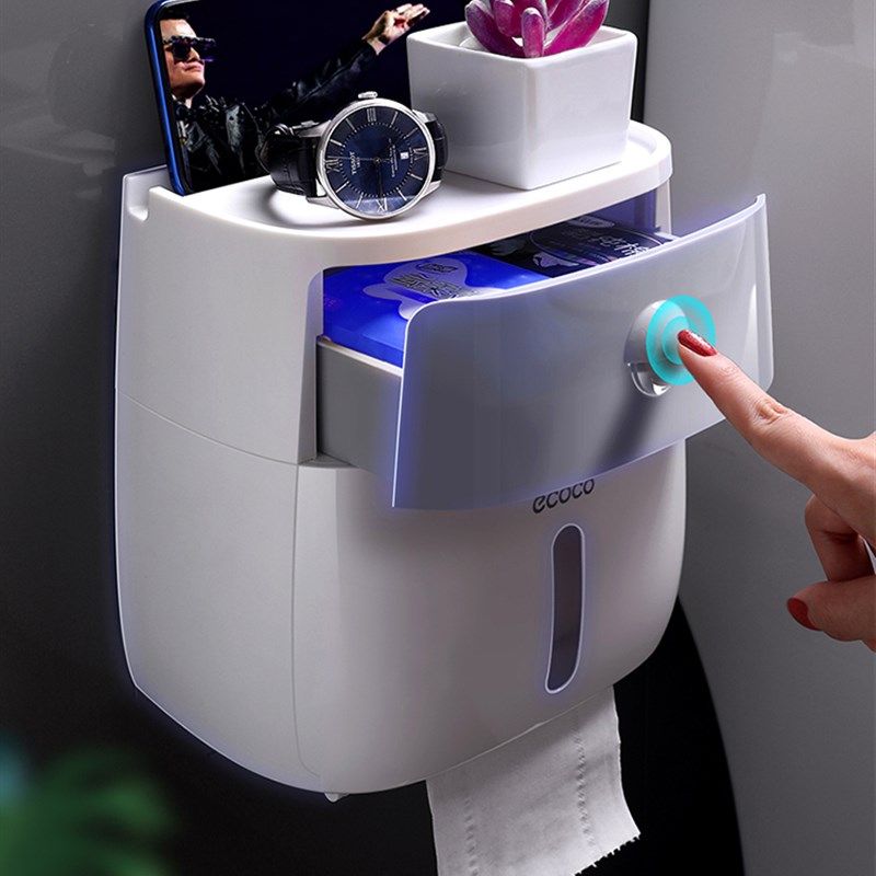 意可可卫生间纸巾盒壁挂式防水厕纸免打孔抽纸盒卫生纸卷纸置物架