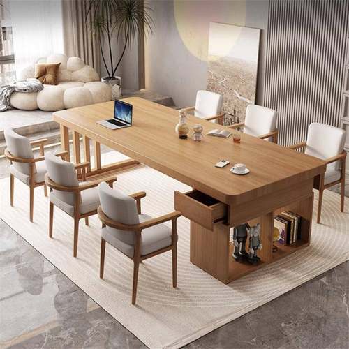 客厅实木大长书桌书柜一体带抽屉写字长条桌家用办公学习桌工作台