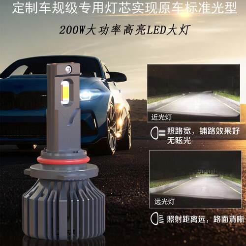 新款200W大功率M5双铜管高强解码H4H7H11D系列汽车LED大灯供外贸